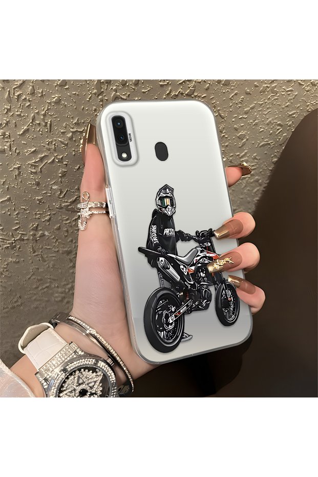 Samsung Galaxy A30/A20 Compatible Motorcycle Rider Drawing with Helmet Printed Men's Style Phone Protective Case