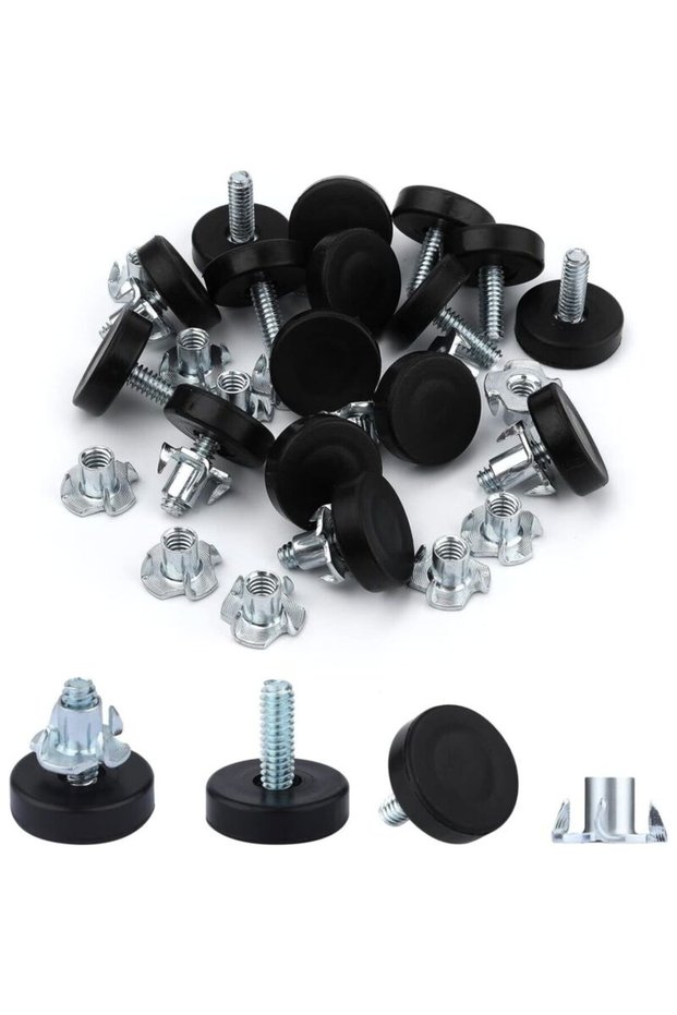 1/4-inch threaded outer diameter furniture leveling feet, adjustable furniture levelers with T-nuts, suitable for furniture, cabinets, sofas...