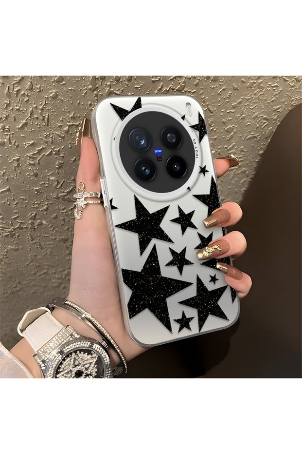 Vivo X200 Pro Compatible High-Quality Flat Print Black Star Pattern Cool Silicone Phone Case