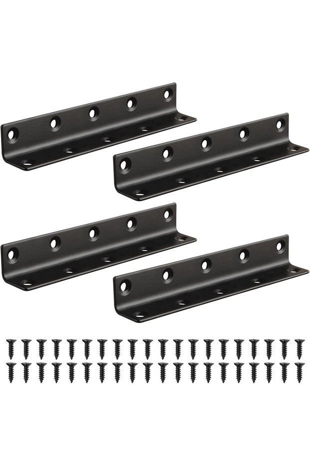 L-shaped corner connectors, 4-pack, stainless steel L-shaped metal brackets, suitable for furniture, shelves, cabinets, reinforcement and repair.