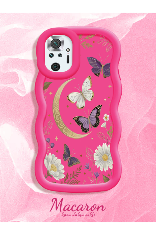 Redmi Note 10 Pro Compatible Wavy Frame Moon Butterfly and Flower Pattern Silicone Phone Case