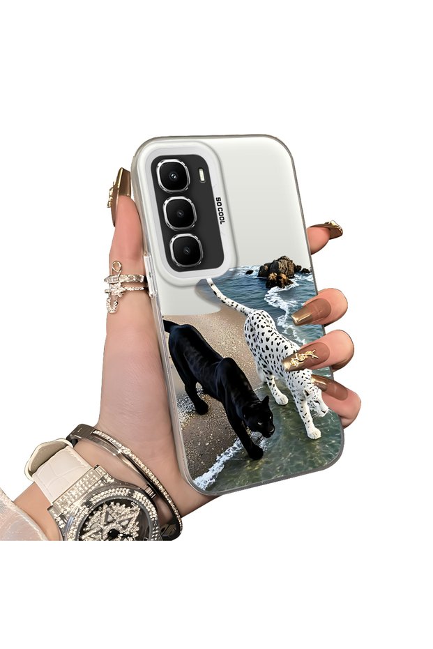 Infinix Hot 60 Pro Plus Compatible Hard Acrylic Back Silicone Edge Lens Protection Case