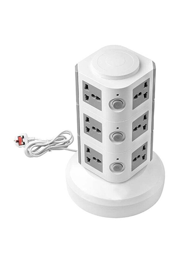 3-Layer Multi Pin Vertical Power Extension Socket Grey/White