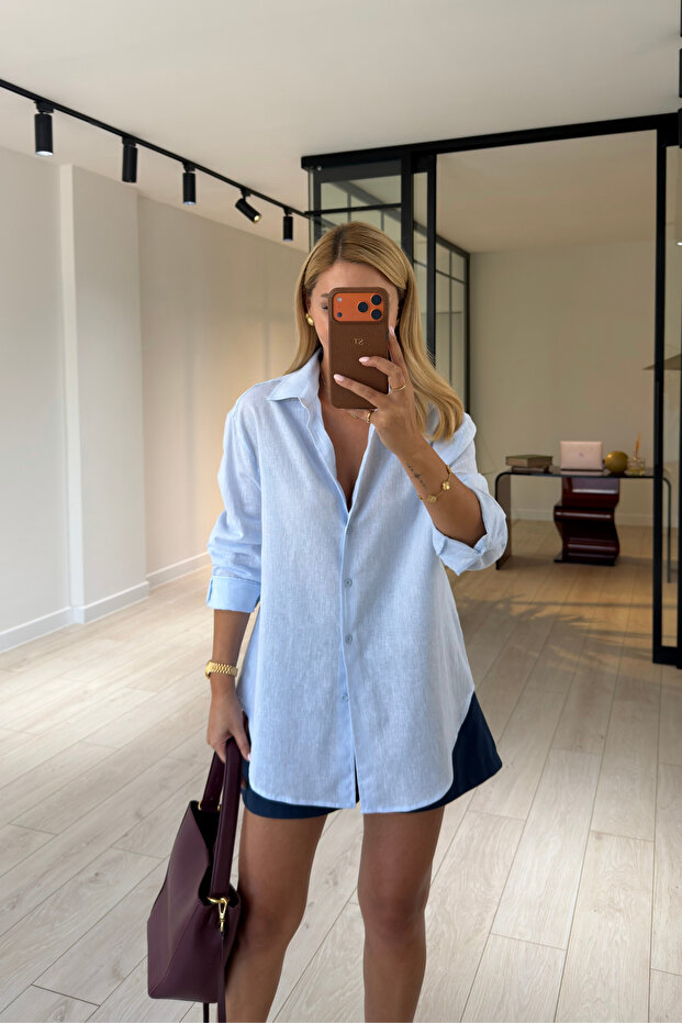 Premium Series Bf Baby Blue Linen Shirt