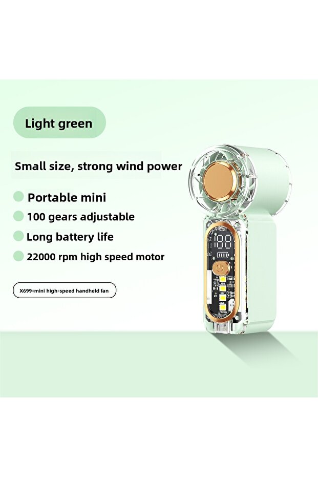 light green High Velocity Portable USB Charging Hand Fan Mini Powerful Pocket Fan With Strong Airflo
