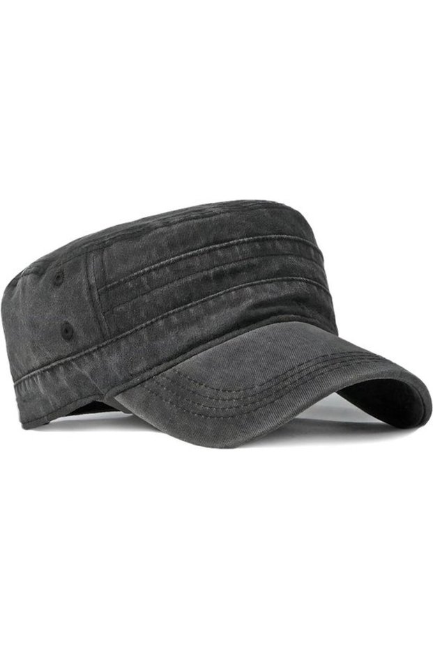 Men's breathable cotton military baseball cap, adjustable flat top outdoor cap, suitable for adventure and leisure activities (black).