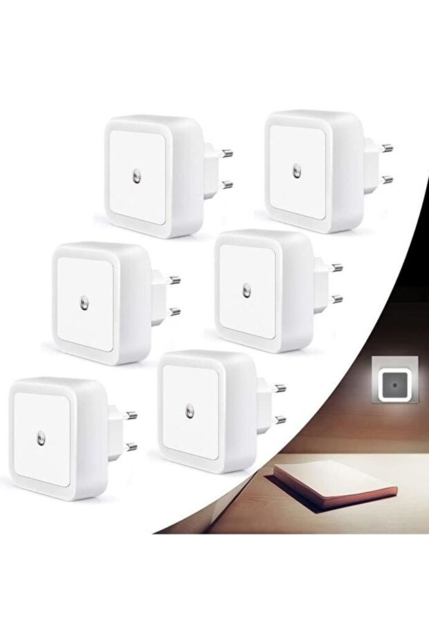 Automatic LED Night Lights for Children, Pack of 6 - Plug-in Night Lights - White - Children's