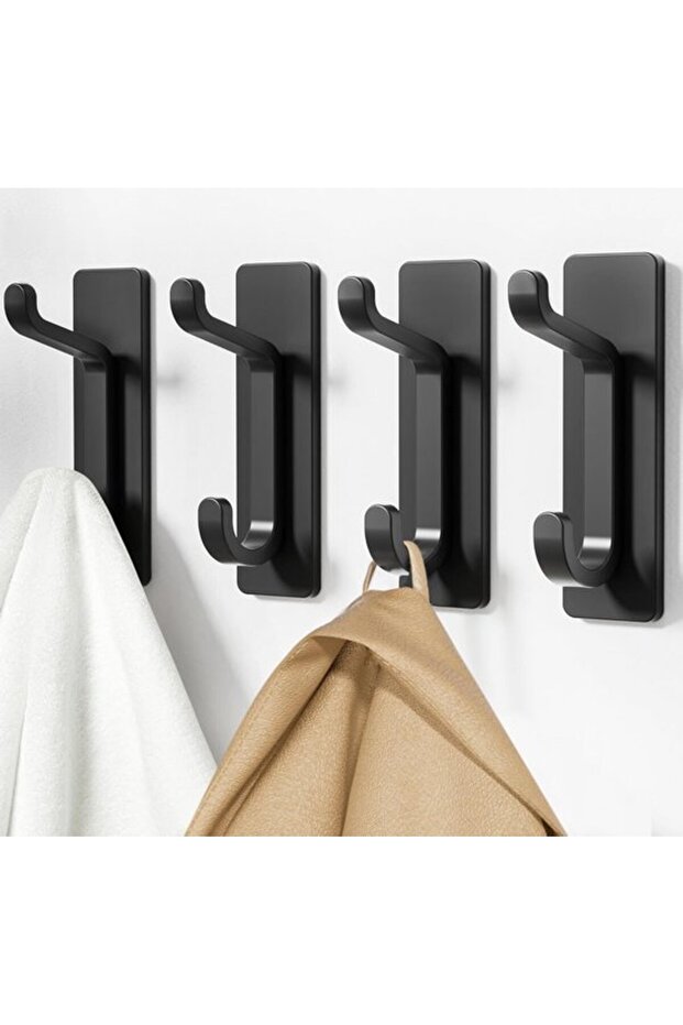 Wall Hooks for Jackets and Towels: Glue Hooks for Doors with 6 kg Load Capacity, Black, 4 Pieces