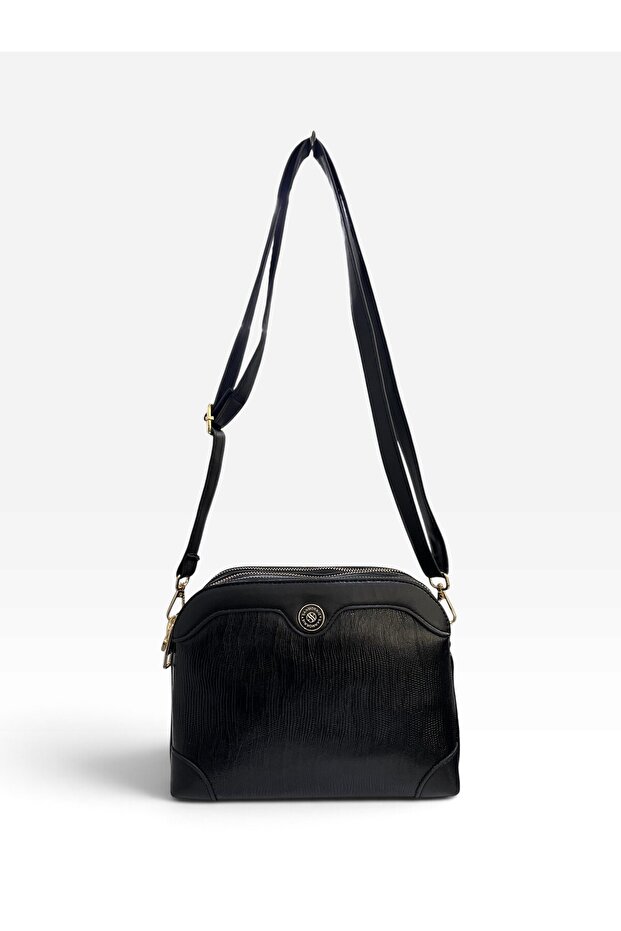 Women's Adjustable Cross Strap 4 Compartment Shoulder and Crossbody Bag Lezard