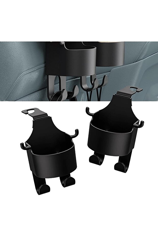 2-Piece Rear Seat Cup Holder Hooks, Multi-functional Car Seat Backrest Storage Hooks, Rear Car Phone Holder, Universal for Most Cars (Black)