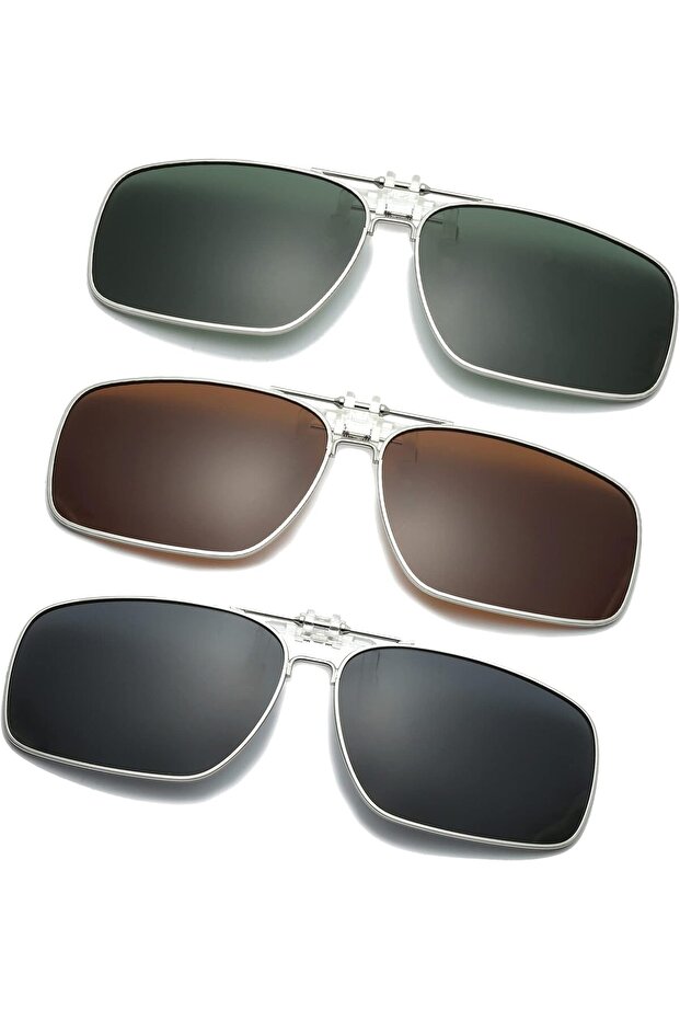 3-Pack Unisex Long-Lasting Polarized Flip-Up Clip-On Driving Sunglasses Set