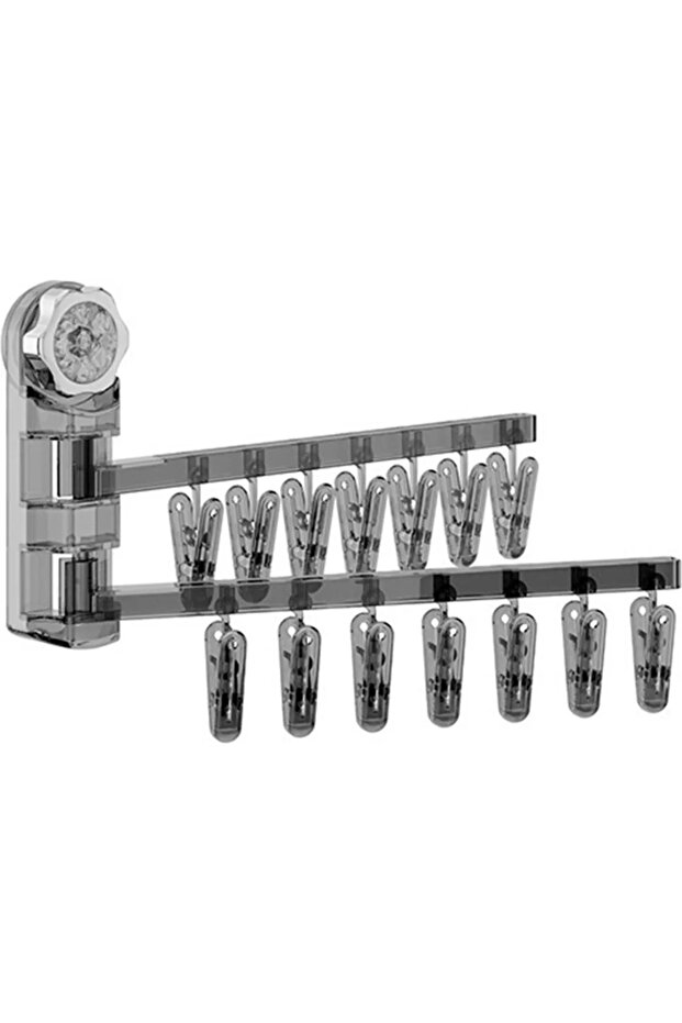 Wall-mounted sock and clothes rack, rotating hanger, 28 clips, strong load-bearing capacity, bathroom clothes rack (transparent gray).