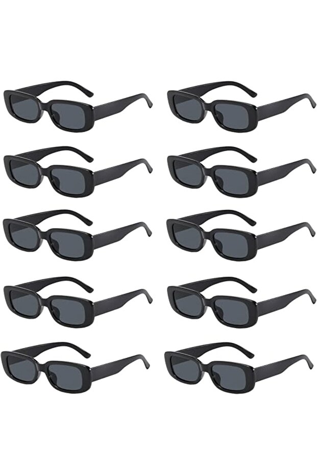 10-piece party sunglasses set, 90s style, unisex black narrow rectangular sunglasses