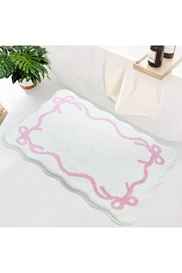 Wavy arched bathroom mat, delicate and cute non-slip rug, preppy microfiber room decor, soft bathtub decor (60×90 cm pink)