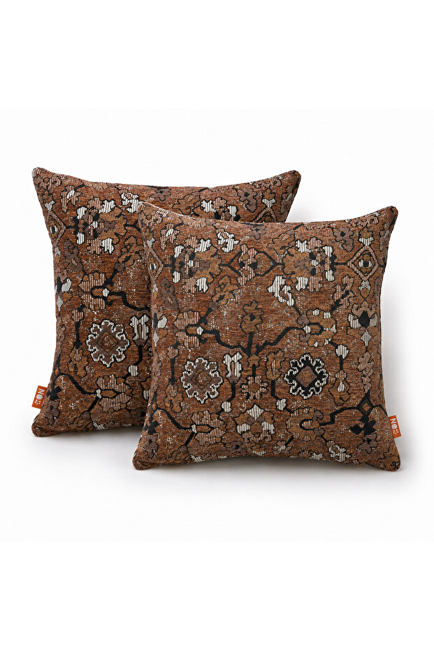 Brown Ethnic Kilim Patterned 2-Piece Throw Pillow Cover Set