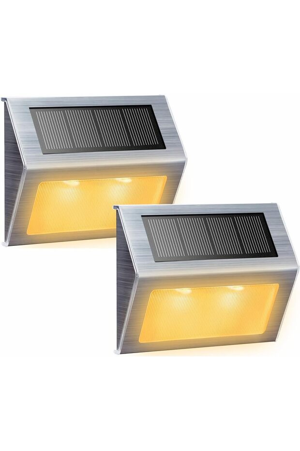 Solar-powered lights suitable for steps, decks, walkways, courtyards, stairs, and railings; LED lights; outdoor waterproof; warm light; 2-pack.