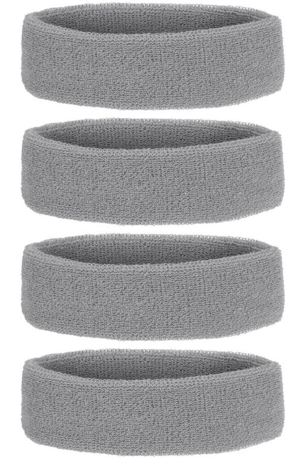 Sweat-wicking headbands, 4-pack unisex terry cloth sweat-wicking headbands, suitable for sports, basketball, tennis, gym, and training. Gray.