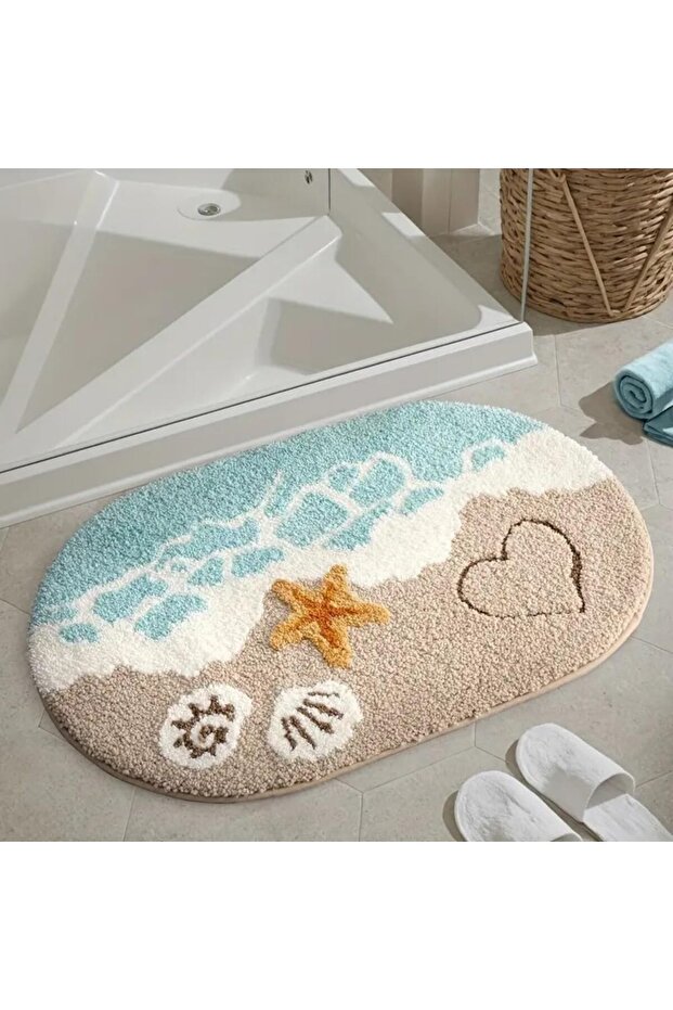 Anti-slip bath mat with beach footprint design, suction cup shower mat, 50*80cm