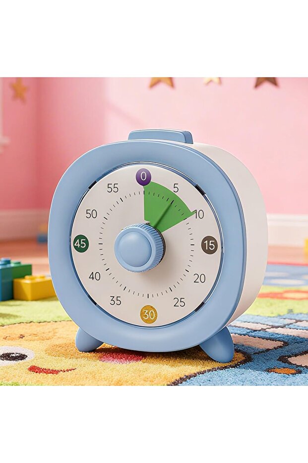 60-minute visual timer, a time management tool, a 60-minute kitchen timer, and an ultra-quiet reminder alarm clock (round blue).