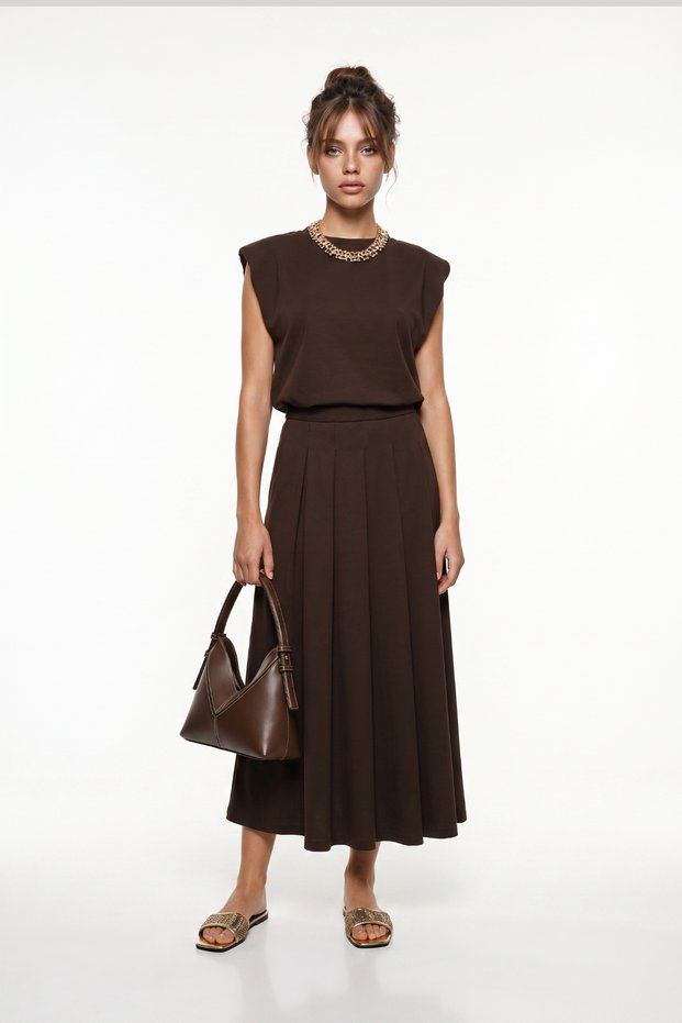 Modal Padded T-Shirt Skirt Set Lby0060 Brown