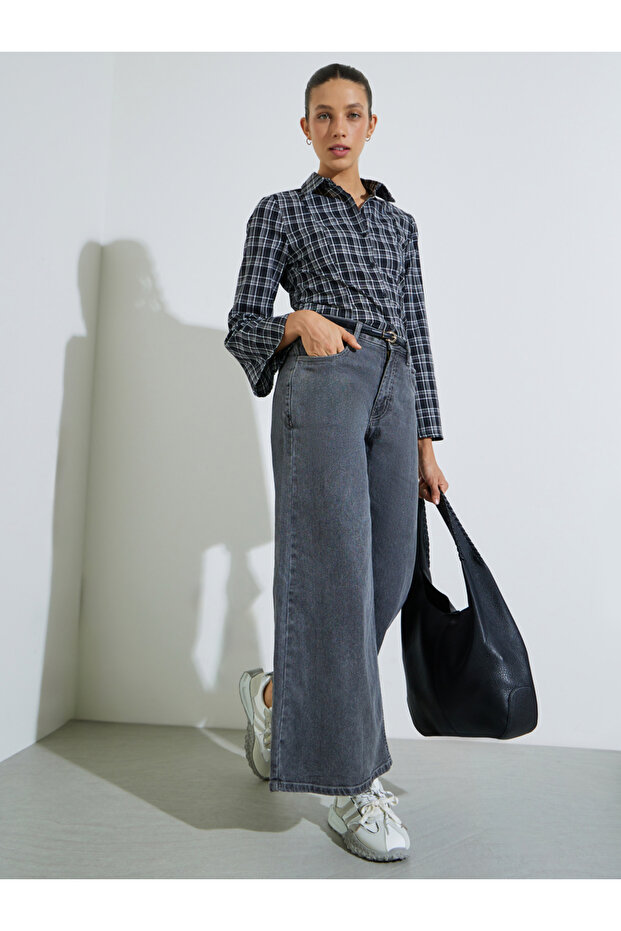Grey Mid-Rise Flared Leg Jeans