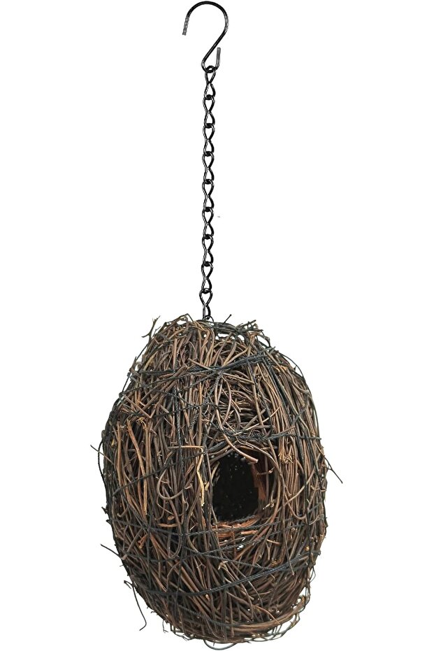 Handcrafted Hanging Wicker Bird Nest Shelter with Chain Hook