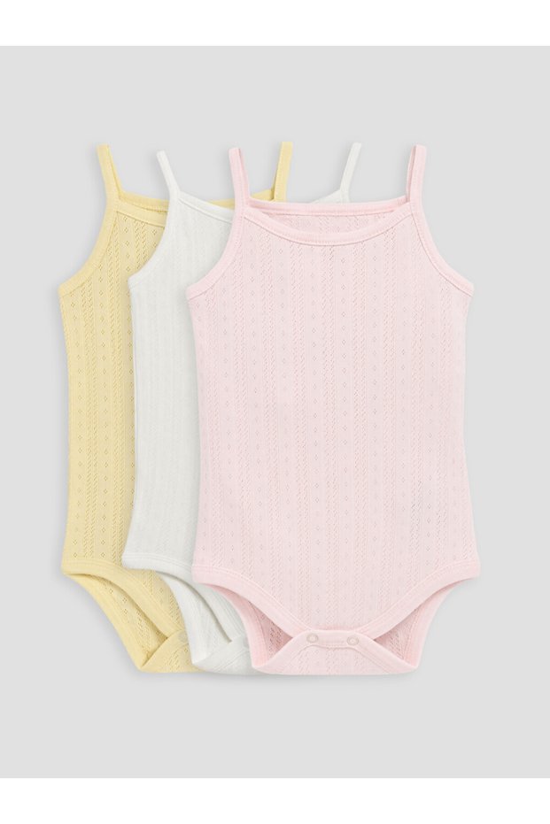 Quality Pieces from Çelebi Store: Square Roba Collar Embroidered Baby Girl Snap Fastener Bodysuit, Pack of 3