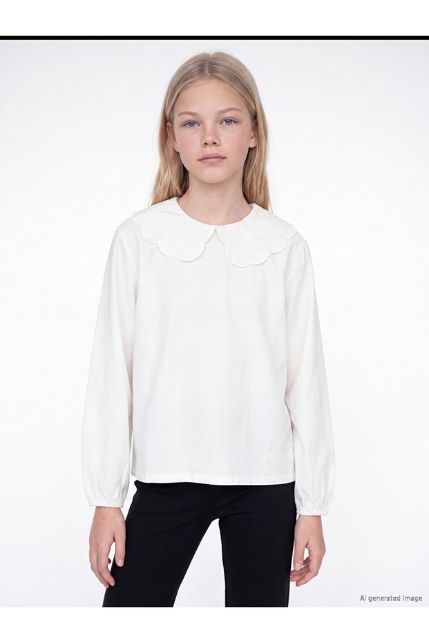 Baby Girl T-Shirt with Embroidered Collar