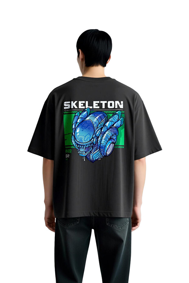 Men's Oversize Graphic Printed T-Shirt Futuristic Robot Design Short Sleeve Relaxed Fit Casual Modern