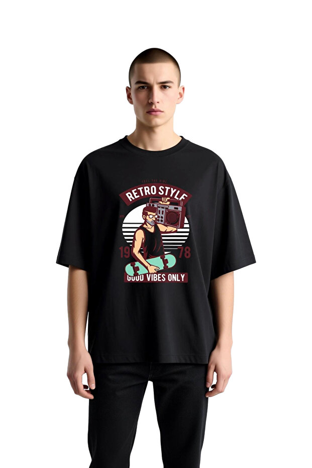 Men's Oversize Graphic Printed T-Shirt Retro Music Themed Positive Message Casual Comfortable Fit Modern