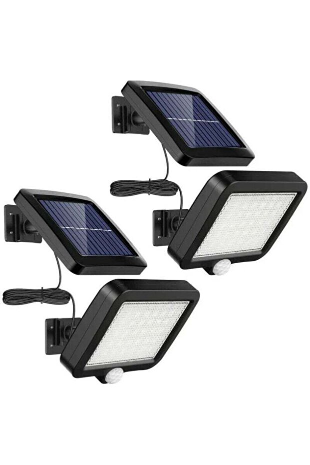 Set of 2 Outdoor Solar Lights - 56 LEDs with Motion Sensor - Waterproof - 120° Beam Angle - Solar Wall Light for Garden with 5m Cable