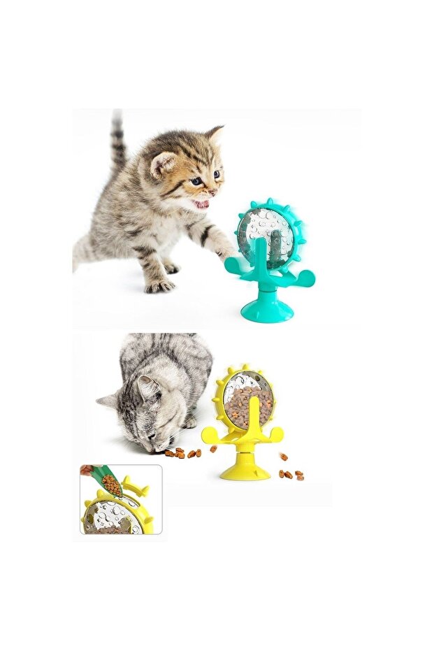 Colorful Educational Cat Toy with Suction Cup, Bell, Interactive Rotatable Food Container