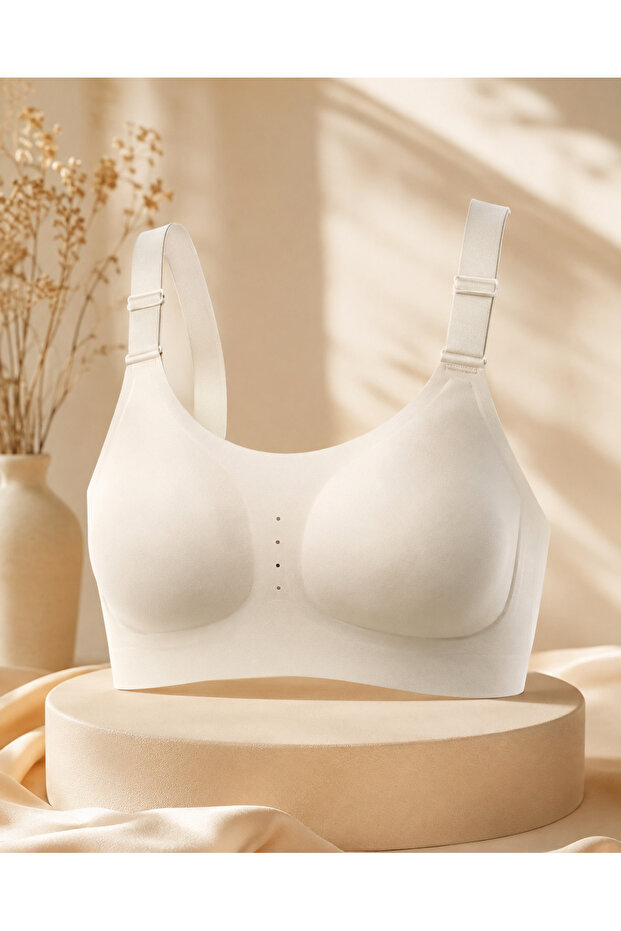 C Cup Seamless Gathering Bra Without Underwire – Removable Pads, Wide Side Support for Everyday Comfort