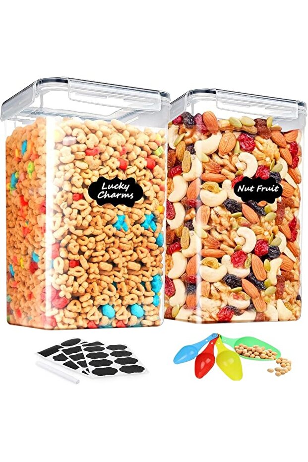 2 Pcs Cereal & Dry Food Storage Containers with Airtight Lids,6.5L Plastic Kitchen Storage