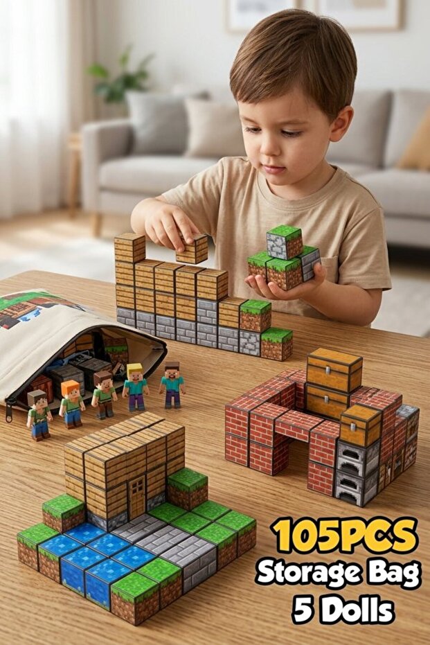 100 Pcs Abs Magnetic Building Blocks Set Stem Learning Construction Cubes Storage Bag 5 Dolls