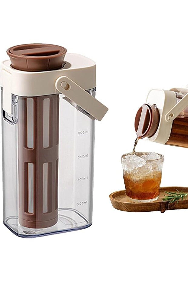 Cold Brew Coffee Pitcher 1L with Measurement Scale, Multi-Use Iced Coffee and Tea Brewer, Durable Gl