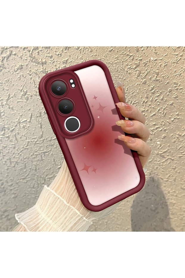 Vivo Y29 5g Compatible Burgundy Blur Gradient Star Pattern Silicone Case, Aesthetic Shock Resistant