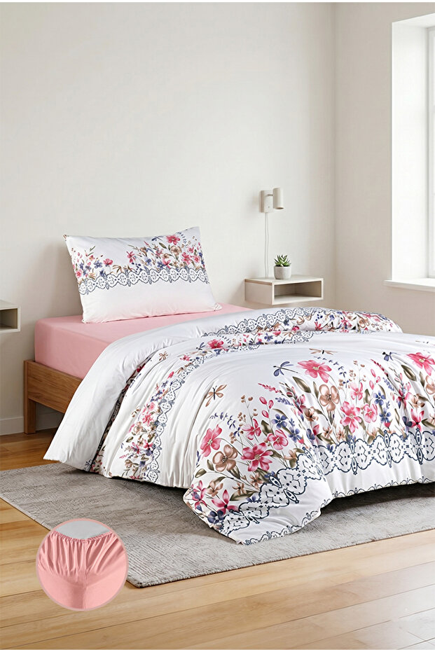 Alya 100% Cotton Single Elastic (Fitted) Duvet Cover Set 160X220
