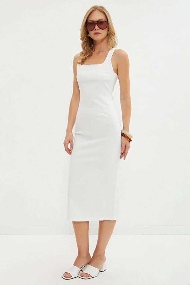 Pensli Thick Strap Midi Length Jean Dress
