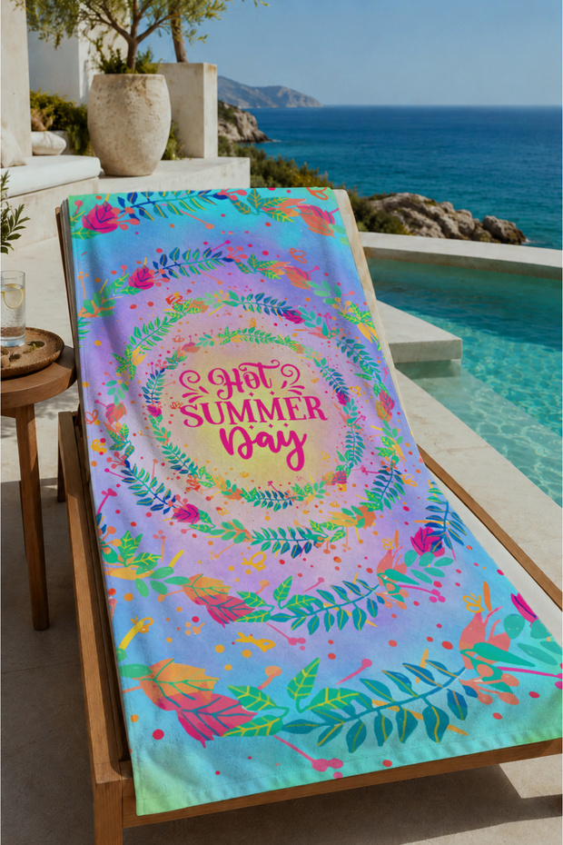 Pastel Batik Good Vibes Written 70X150 Beach Towel - Cotton Bath Towel