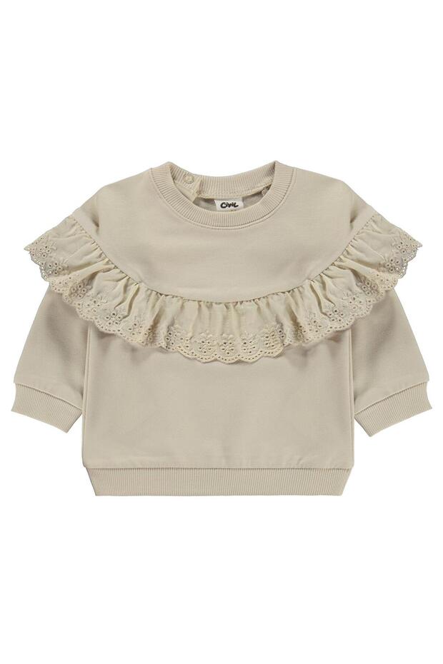 Ruffled Basic 6-18 Months Sweatshirt - Beige