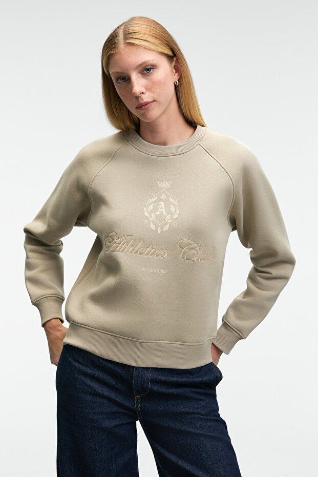 Mirellan women's Printed round neck regular fit stone color sweatshirt