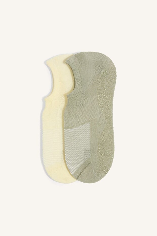 Women's Non-Slip Sole 2-Piece Cotton Pilates Socks I1287Axns