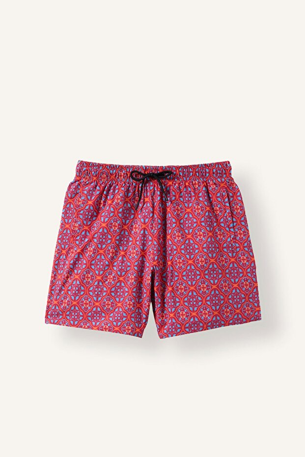 Regular Fit Geometric Printed Lace-Up Swim Shorts I5061Ax26Hs