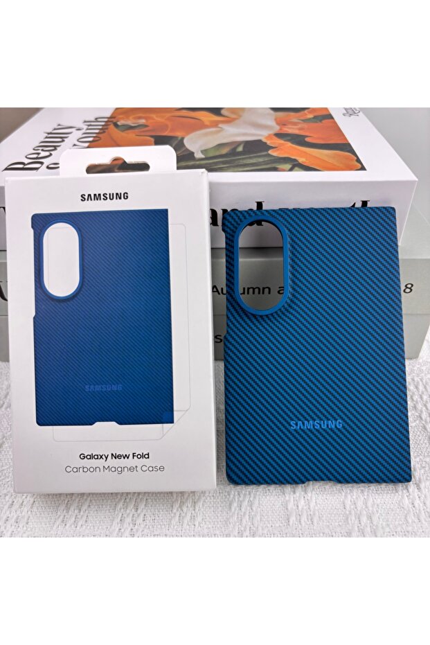 SAMSUNG Galaxy Z Fold 8 Dark Blue Z Fold8 Fold 8 Magnet Phone Case Diagonal Carbon Texture Hard Co