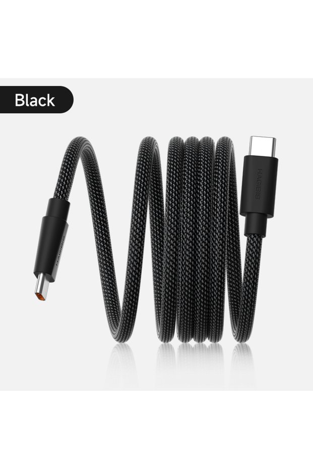Black 1m Hagibis Magnetic USB C Cable Coiled C to C Cable 240W Fast Charging Type C Charger Cord Wed