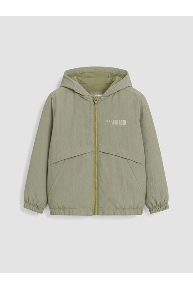 Lcw Kids Hooded Slogan Printed Boy's Coat
