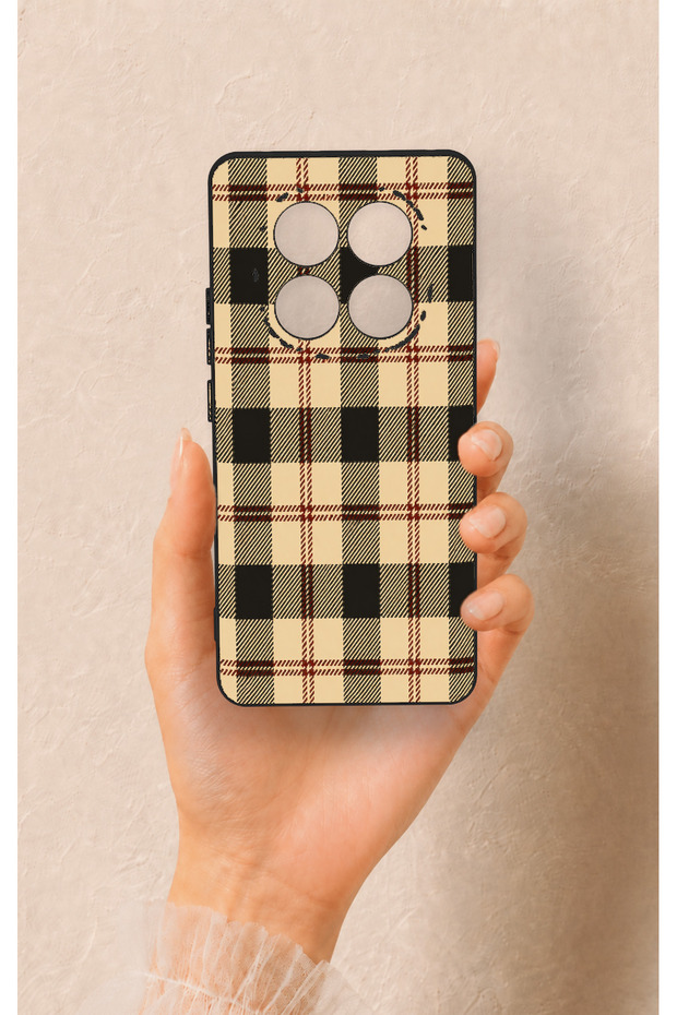 Redmi Note 14 Pro 5g Compatible Cream Plaid Pattern Silicone Case