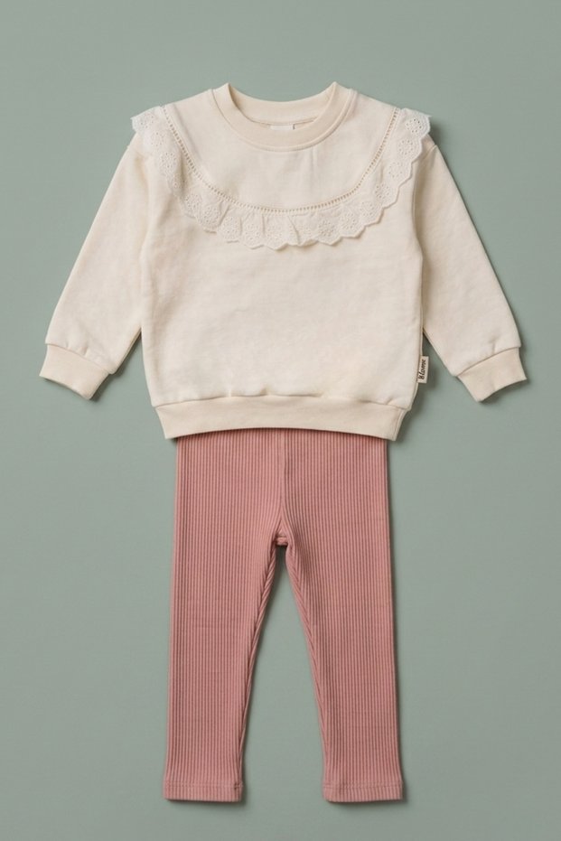 Girls' Ruffle Collar Sweatshirt and Ribbed Leggings Top and Bottom Set