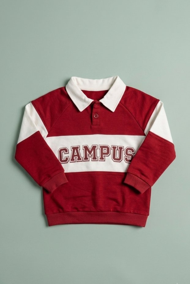 Unisex Kids Polo Collar Sweatshirt College Printed